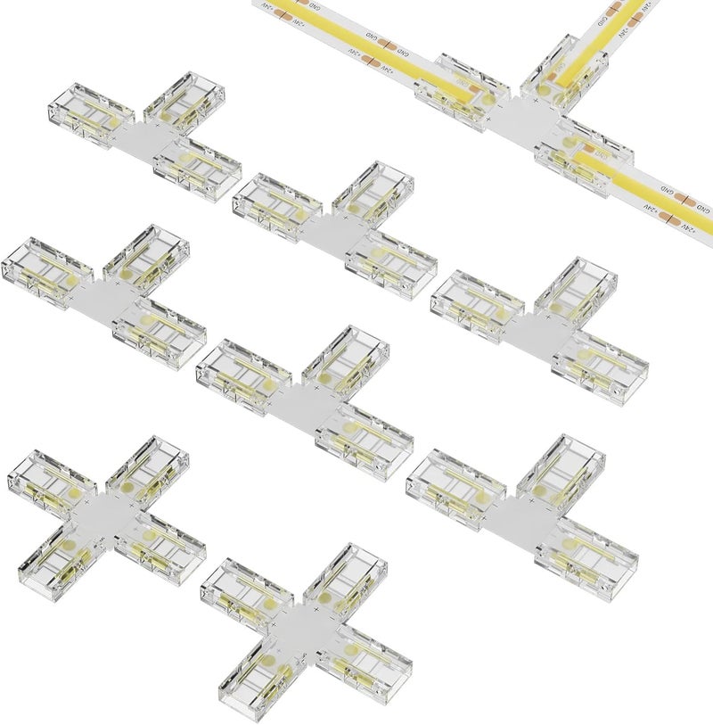 PAUTIX 6pcs T & 2pcs Cross Connectors,Extension Splitters,for 8mm 2-Pin COB LED Strip Light 12V/24V(NOT Applicable for Other Sizes) - Image 1